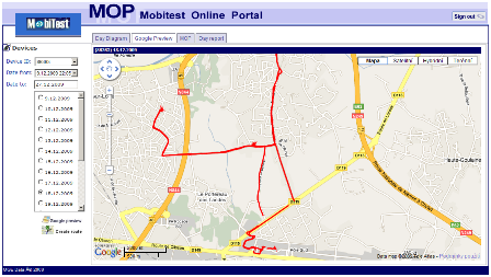 MobiTest Online Portal – sample data preview